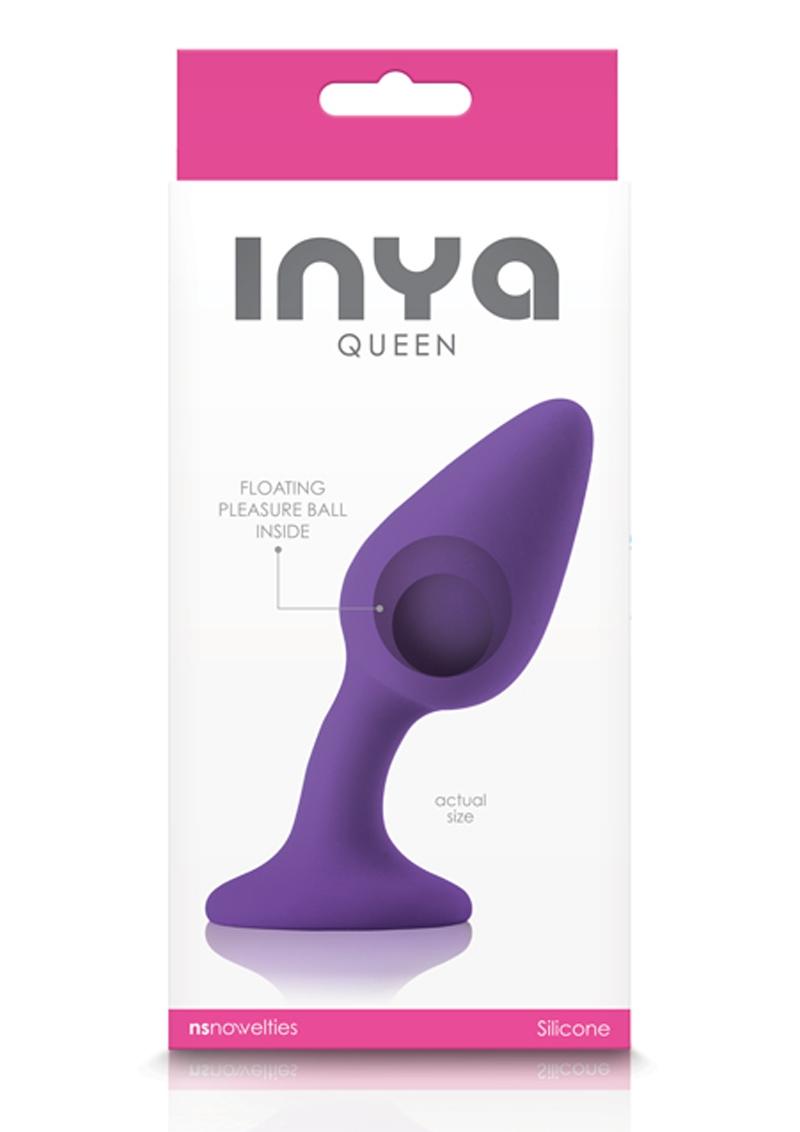 Tapón anal de silicona Inya Queen con bola de placer flotante de color morado de 4,7 pulgadas