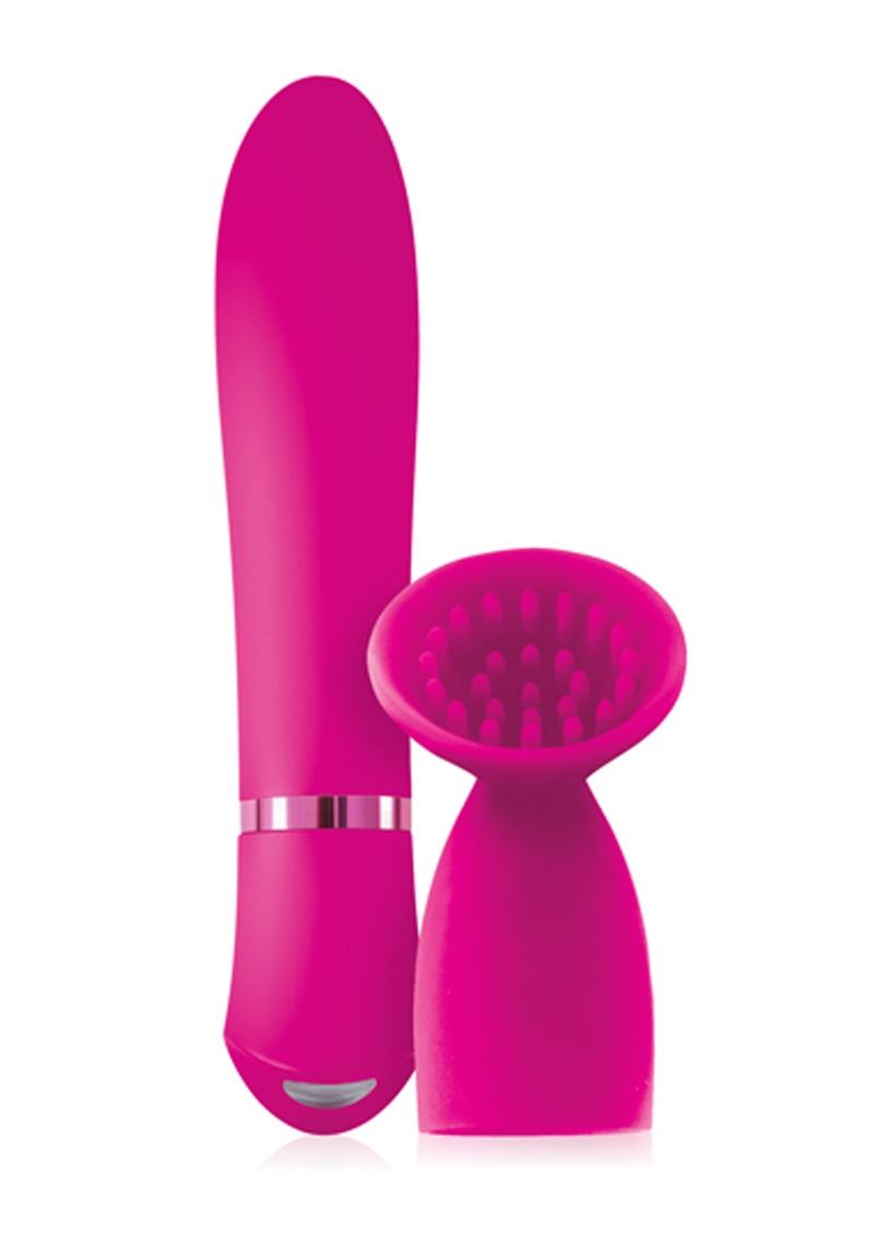 Vibrador de silicona Inya Blossom con funda estimuladora de clítoris, resistente a la ducha, color rosa, 6,7 pulgadas