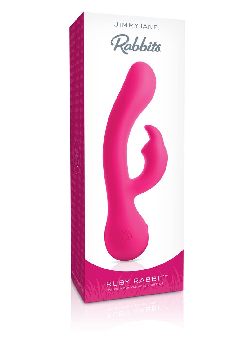 Vibrador flexible Jimmy Jane Ruby Rabbit resistente al agua color magenta de 7,5 pulgadas