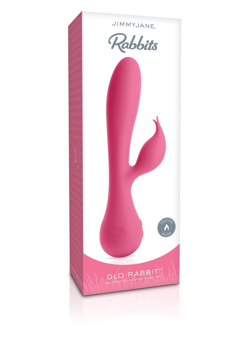 Vibrador con calefacción Jimmy Jane Glo Rabbit de silicona, resistente al agua, color rosa, 7,5 pulgadas