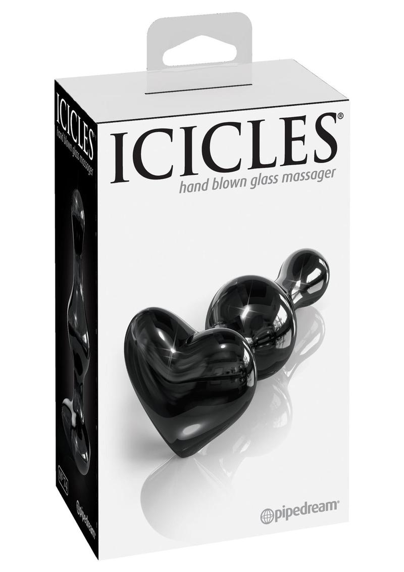 Icicles No 74 Heart Shaped Glass Plug Black 3.1 Inch