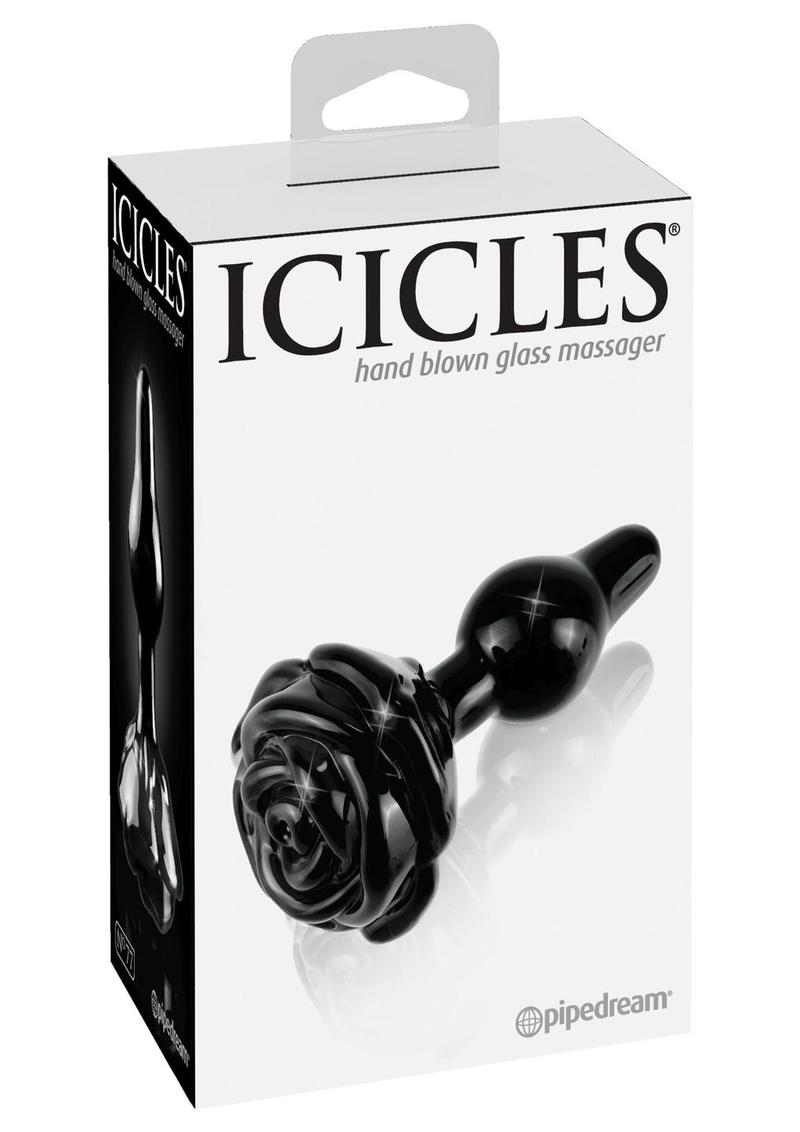 Icicles No 77 Glass Anal Plug Black 2.4 Inch