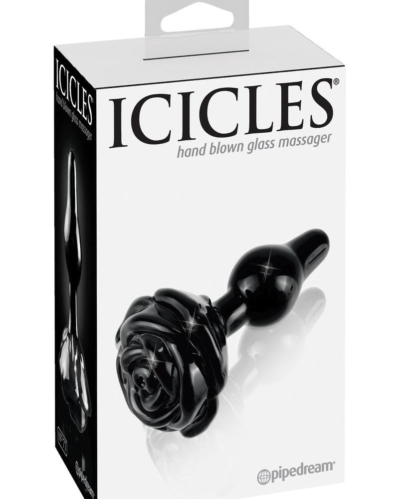 Icicles No 77 Glass Anal Plug Black 2.4 Inch