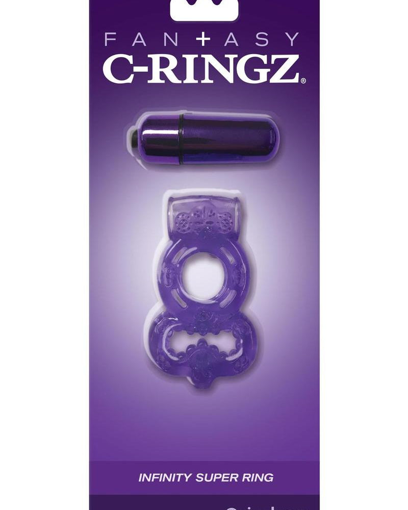 Anillo vibrador para el pene Fantasy C-Ringz Infinity Super Ring texturizado resistente al agua y color morado