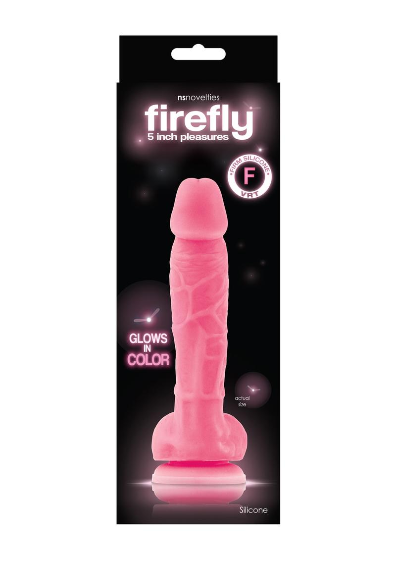 Firefly Pleasures - Pene realista de silicona que brilla en la oscuridad, color rosa, 5 pulgadas