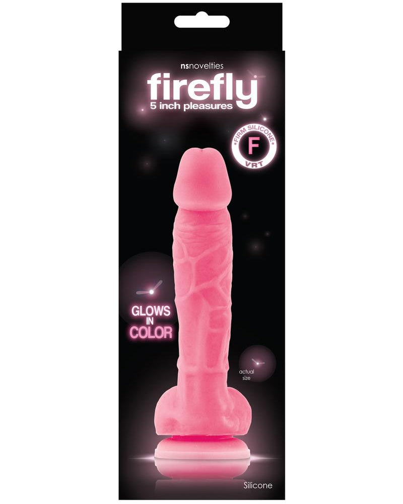 Firefly Pleasures - Pene realista de silicona que brilla en la oscuridad, color rosa, 5 pulgadas