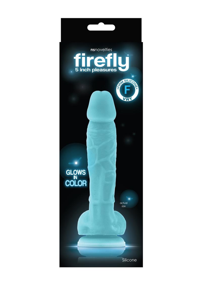 Firefly Pleasures - Pene realista de silicona que brilla en la oscuridad, color azul, 5 pulgadas