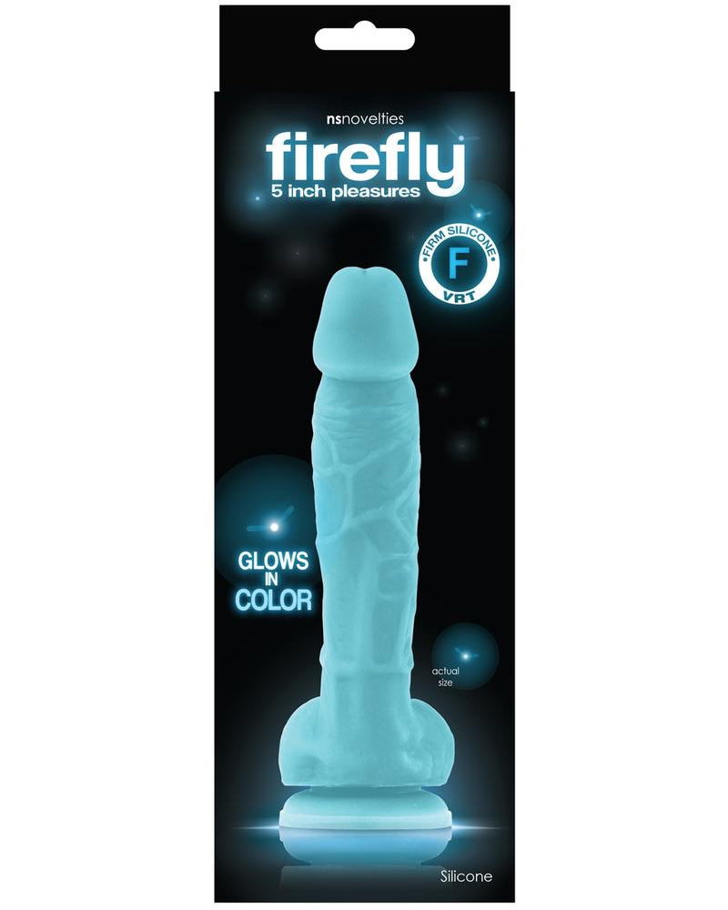 Firefly Pleasures - Pene realista de silicona que brilla en la oscuridad, color azul, 5 pulgadas