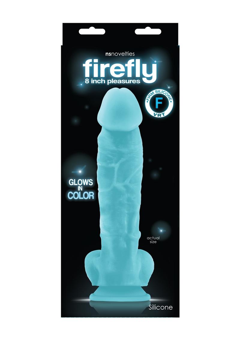 Firefly Pleasures - Pene realista de silicona que brilla en la oscuridad, color azul, 8 pulgadas