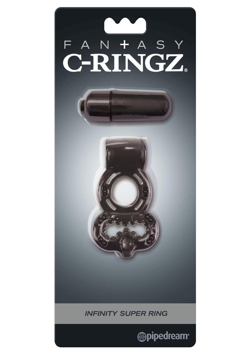 Anillo vibrador para el pene Fantasy C-Ringz Infinity Super Ring texturizado resistente al agua y color negro