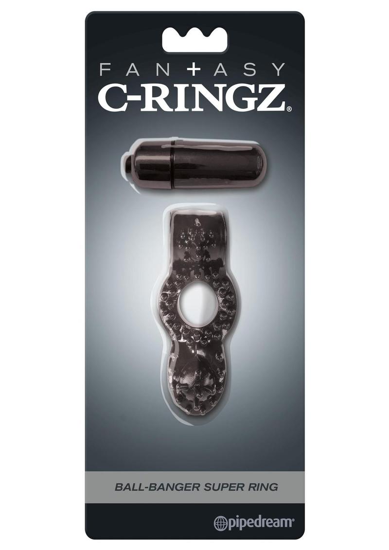 Anillos fantasía con forma de C - Anillo vibrador texturizado con tope para testículos, resistente al agua - Negro/Morado
