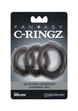 Fantasy C-Ringz Silicone Designer Stamina Cockring Set Black 3 Assorted Sizes Per Set