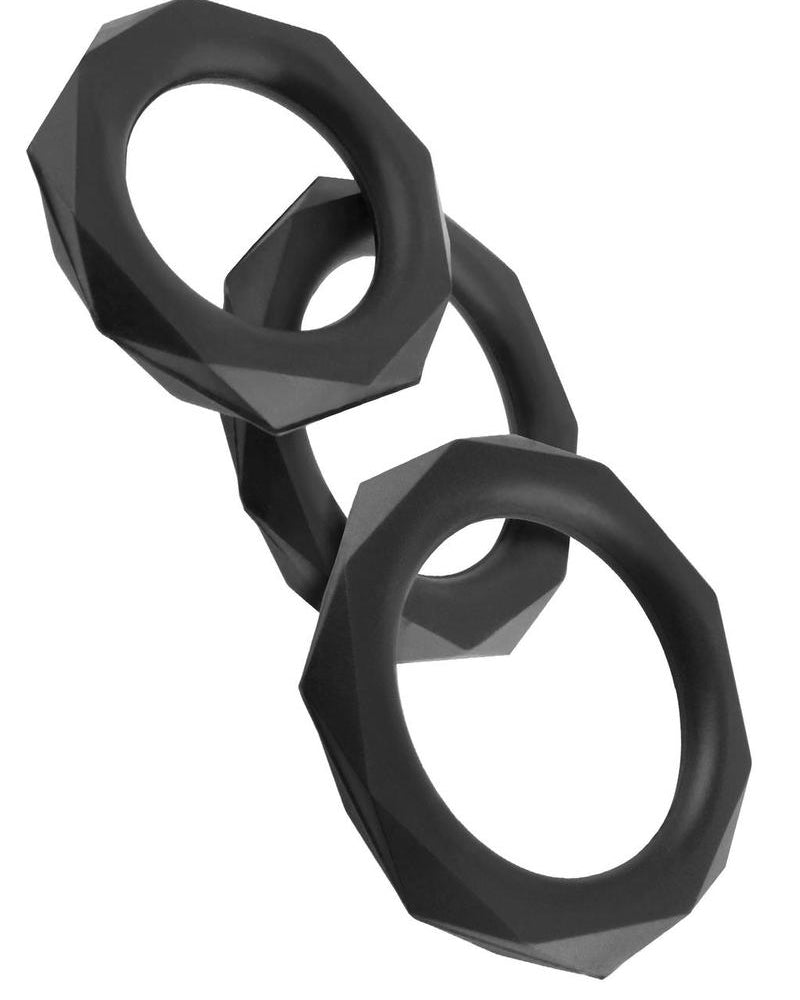 Juego de anillos para el pene Fantasy C-Ringz de silicona de diseño Stamina, color negro, 3 tamaños variados por juego