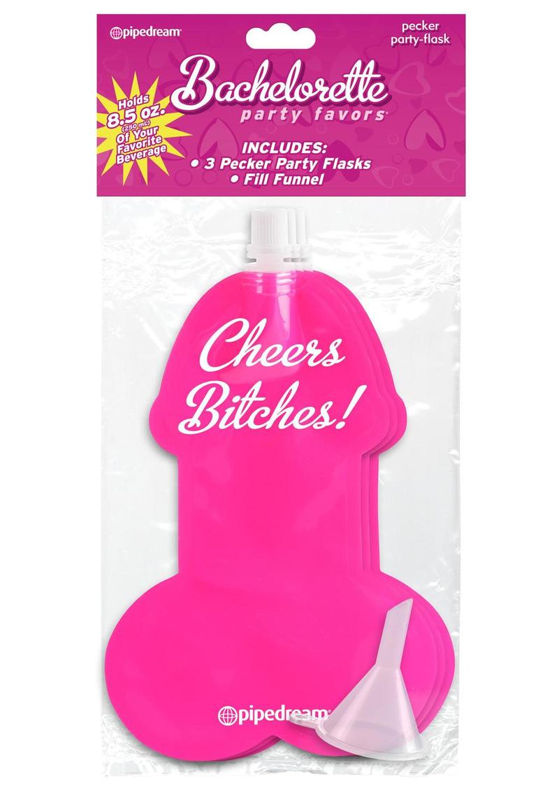 Bachelorette Party Favors Pecker Party Flasks Pink 3 Each Per Pack Holds 8.5 Ounce