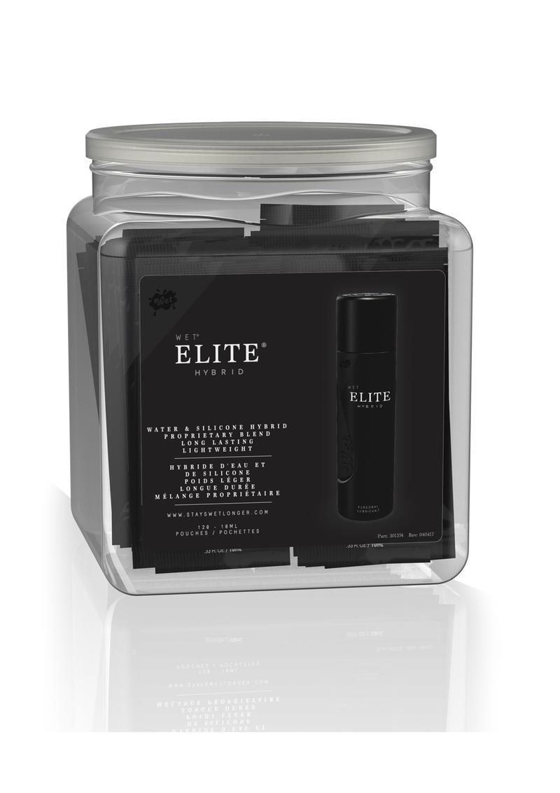 Lubricante personal híbrido Wet Elite, 120 sobres de aluminio por recipiente