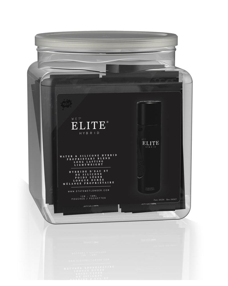 Lubricante personal híbrido Wet Elite, 120 sobres de aluminio por recipiente