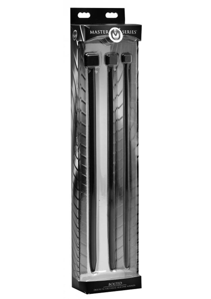 Sondas uretrales de silicona Master Series Bolted Deluxe XL, color negro, 3 tamaños