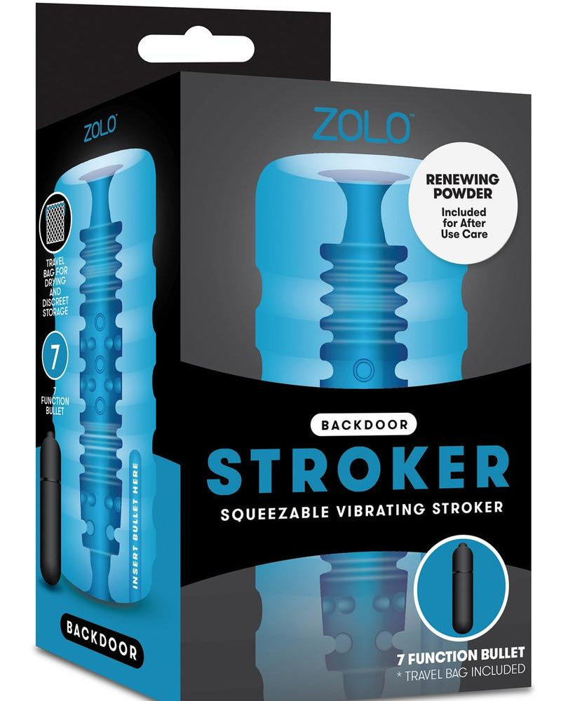 Zolo Backdoor Stroker Squeezable Vibrating Masturbator Stroker Blue
