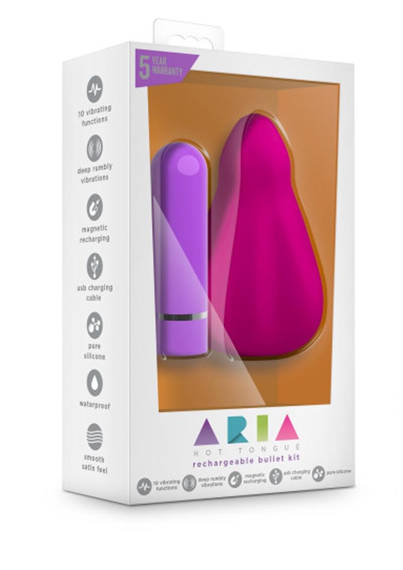 Kit de balas recargables de silicona Aria Hot Tongue, resistente al agua, color rosa