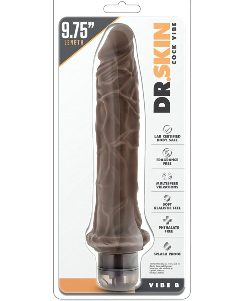 Dr. Skin Cock Vibe 8 Realistic Vibrator Splashproof Chocolate 9.75 Inch
