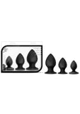 Luxe Rump Rimmer Trainer Kit Silicone Butt Plugs Black 3 Sizes