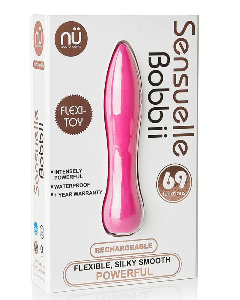 Masajeador de bala recargable por USB de silicona flexible NU Sensuelle Bobbii con 69 funciones, resistente al agua, color magenta