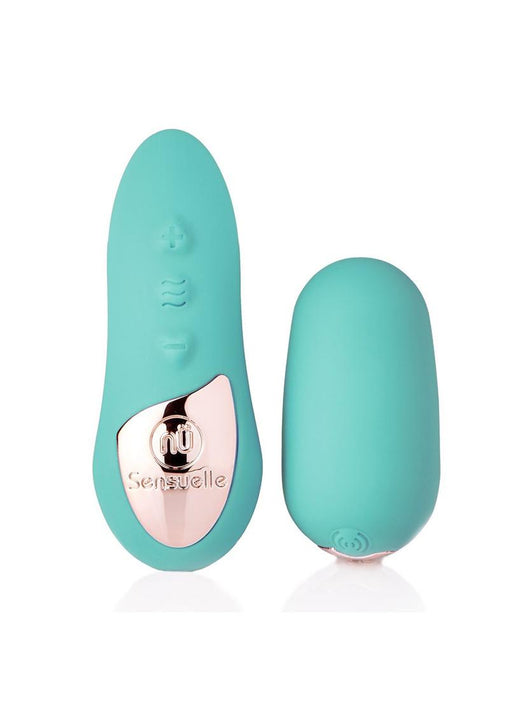 Sensuelle - Huevo pequeño de silicona con 15 funciones, recargable por USB, inalámbrico, con control remoto, resistente al agua, color azul verdoso