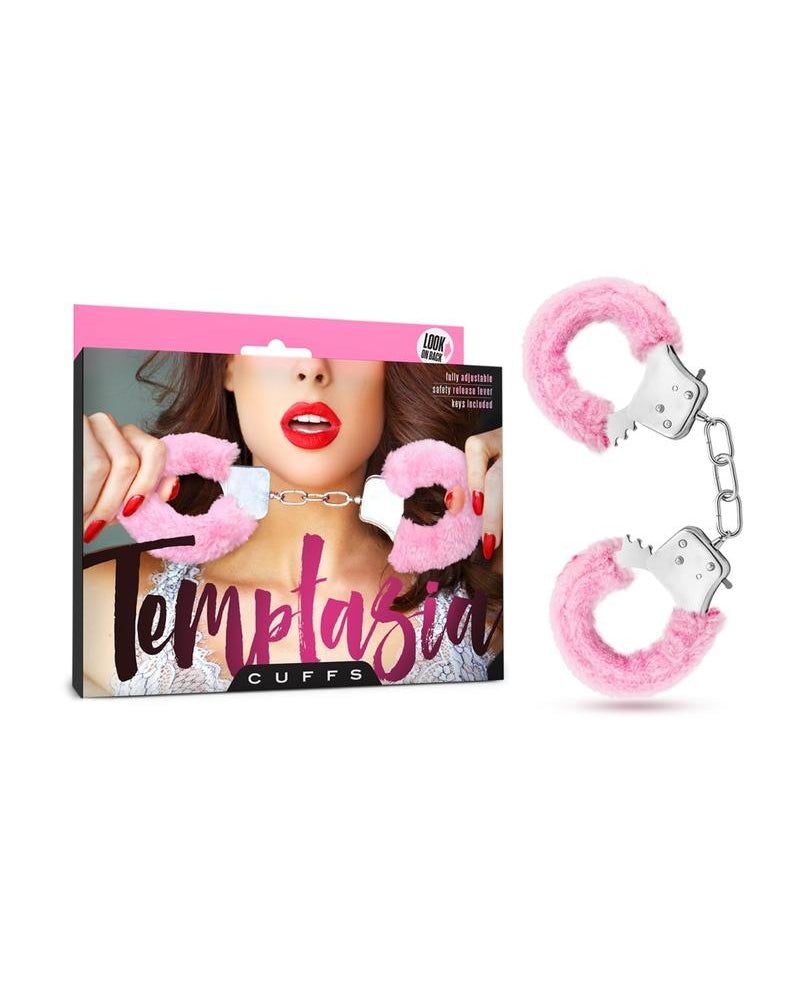 Esposas ajustables de piel sintética Temptasia con llaves en color rosa