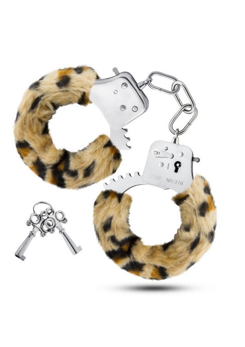 Temptasia Cuffs Adjustable Furry Hand Cuffs With Keys Leopard Print