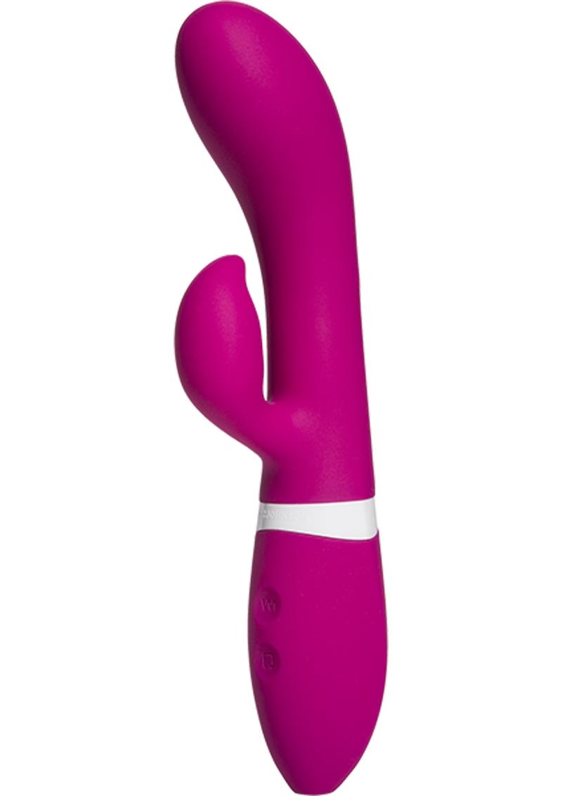 Vibrador de silicona iVibe Select iRock con forma de conejo, recargable por USB, resistente al agua, color rosa, 8 pulgadas