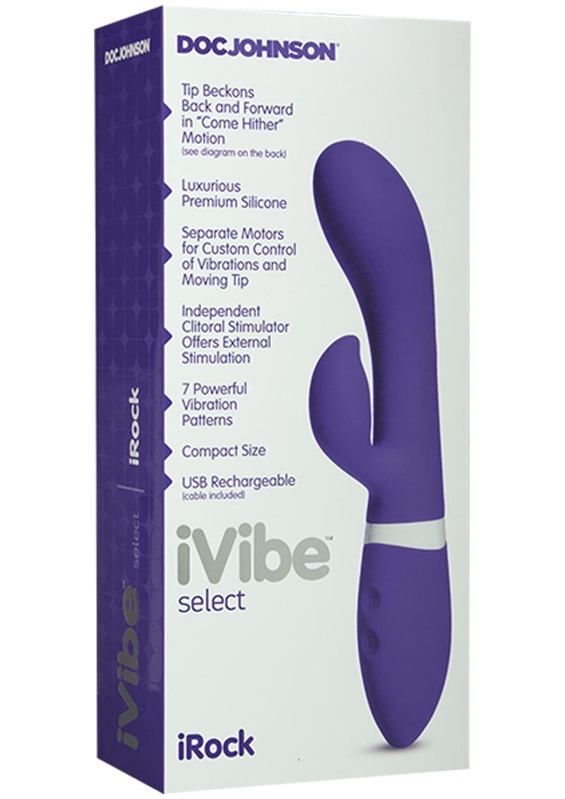 Vibrador de silicona iVibe Select iRock con forma de conejo, recargable por USB, resistente al agua, morado, 8 pulgadas