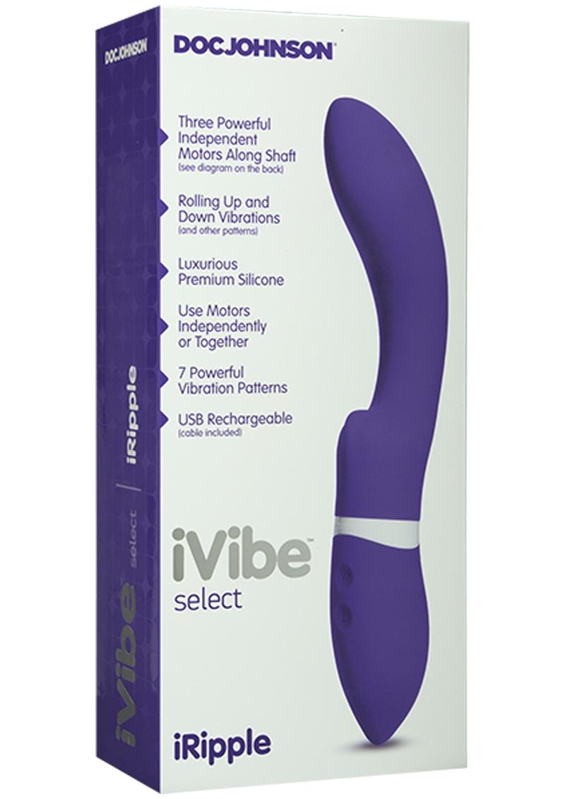 Vibrador iVibe Select de silicona iRipple recargable por USB, resistente al agua, morado, 9 pulgadas
