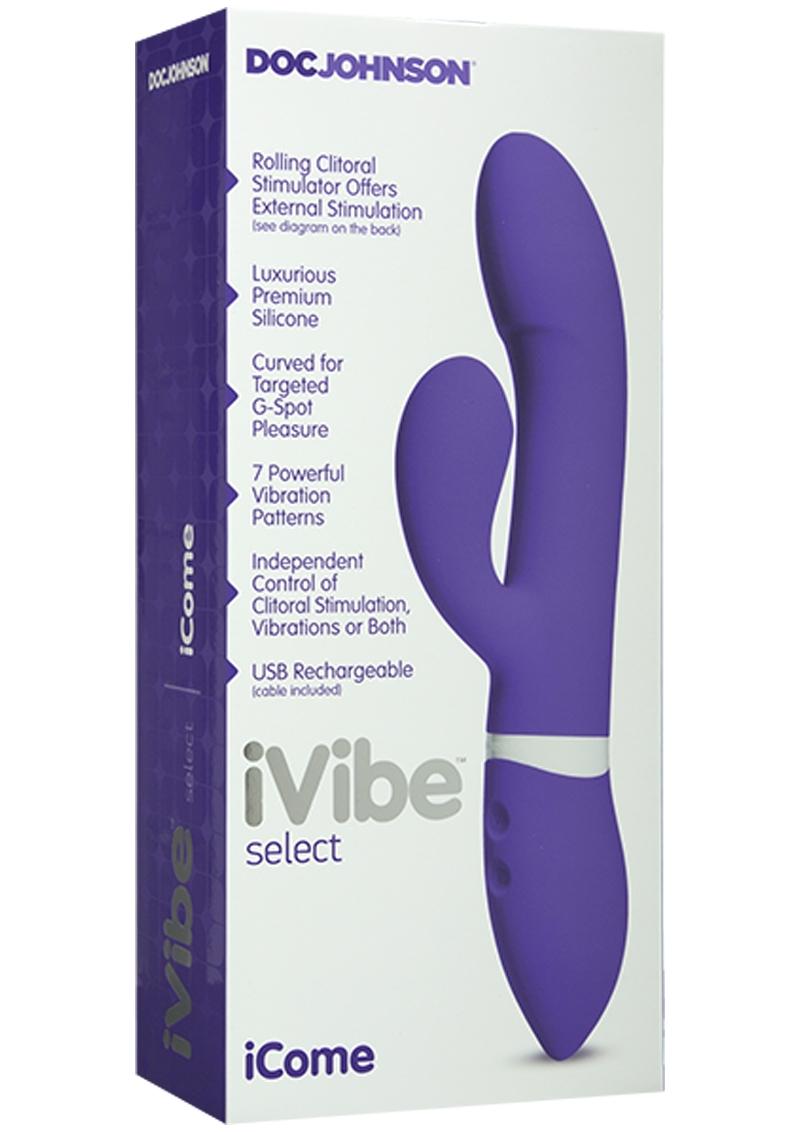 Vibrador de silicona iVibe Select iCome con forma de conejo, recargable por USB, resistente al agua, morado, 9 pulgadas