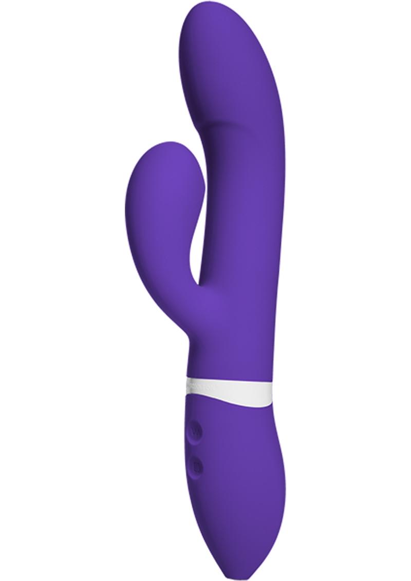 Vibrador de silicona iVibe Select iCome con forma de conejo, recargable por USB, resistente al agua, morado, 9 pulgadas
