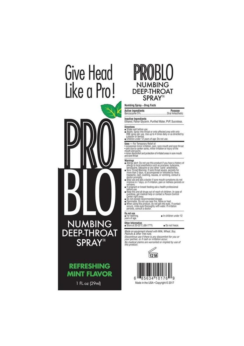 Pro Blo Numbing Deep Throat Spray Refreshing Mint Flavor