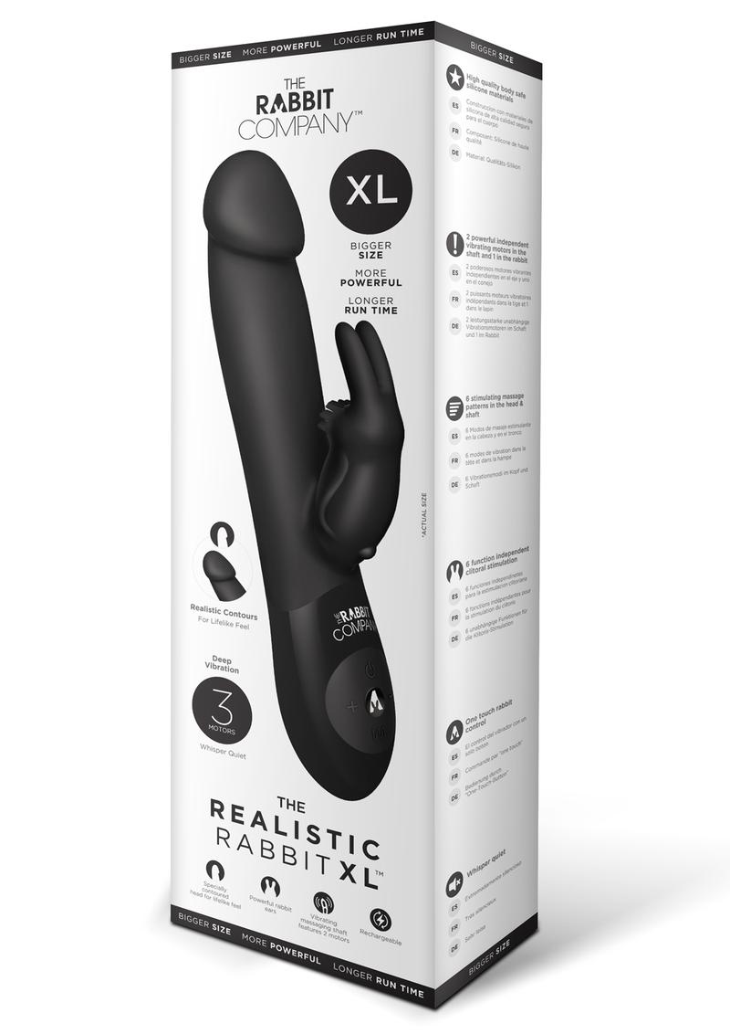 The Rabbit Company The Realistic Rabbit XL Vibrador de silicona recargable por USB, color negro