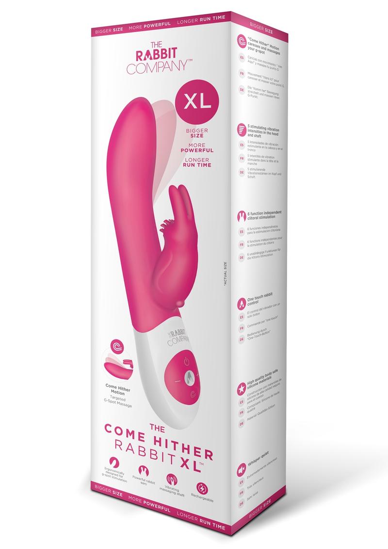 Vibrador de silicona Come Hither Rabbit XL de The Rabbit Company, color rosa