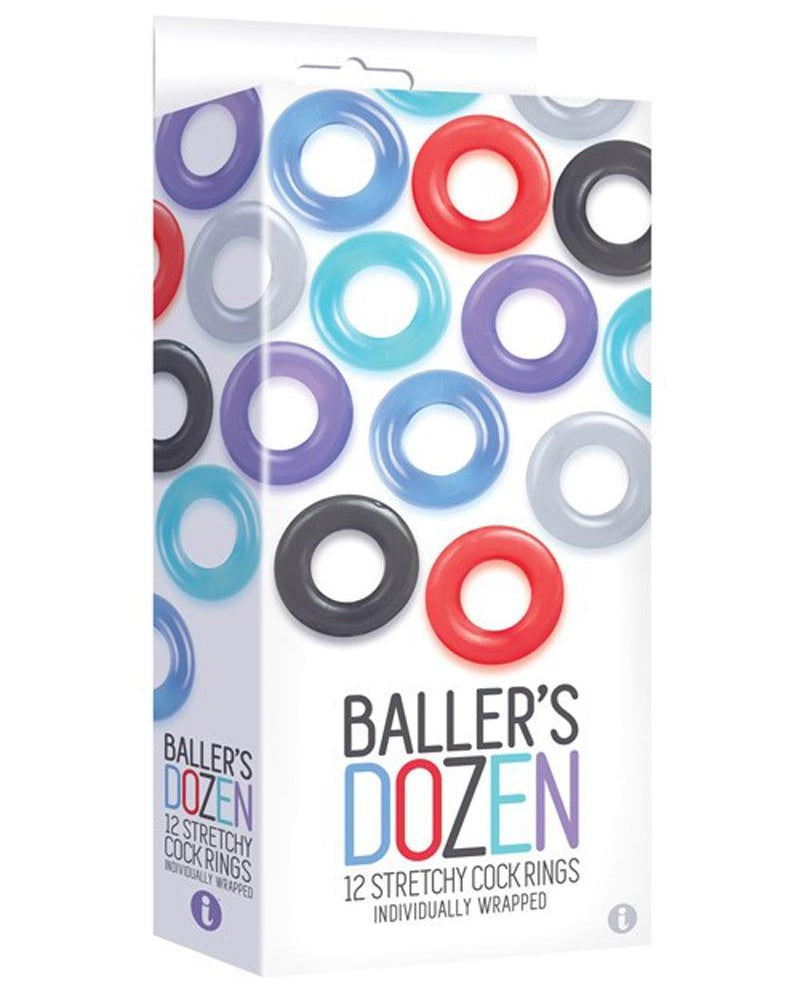 Anillos para el pene The 9's Baller`s Dozen, colores surtidos, 12 envueltos individualmente por caja