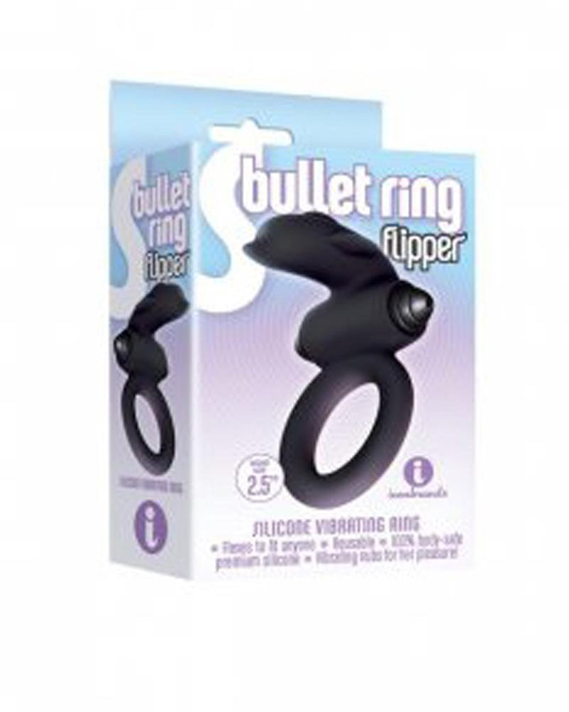 Anillo vibrador de silicona S Bullet Ring Flipper de 2,5 pulgadas, color negro