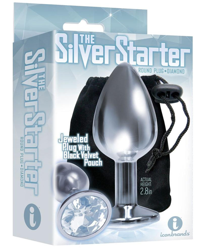 Tapón de acero inoxidable transparente con forma redonda y joya de 2,8 pulgadas de The Silver Starter