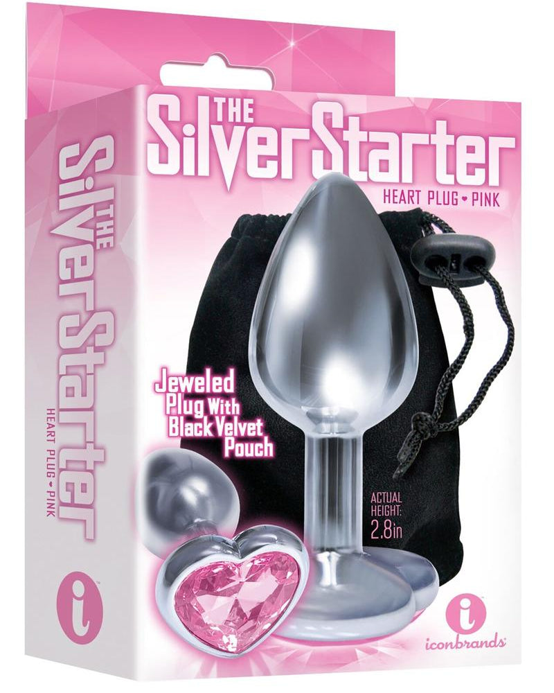 Plug de acero inoxidable con forma de corazón y joyas de color rosa de 2,8 pulgadas de The Silver Starter