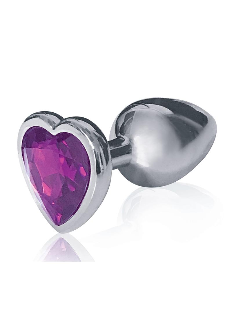 Plug de acero inoxidable con forma de corazón y joyas de 2,8 pulgadas de color violeta