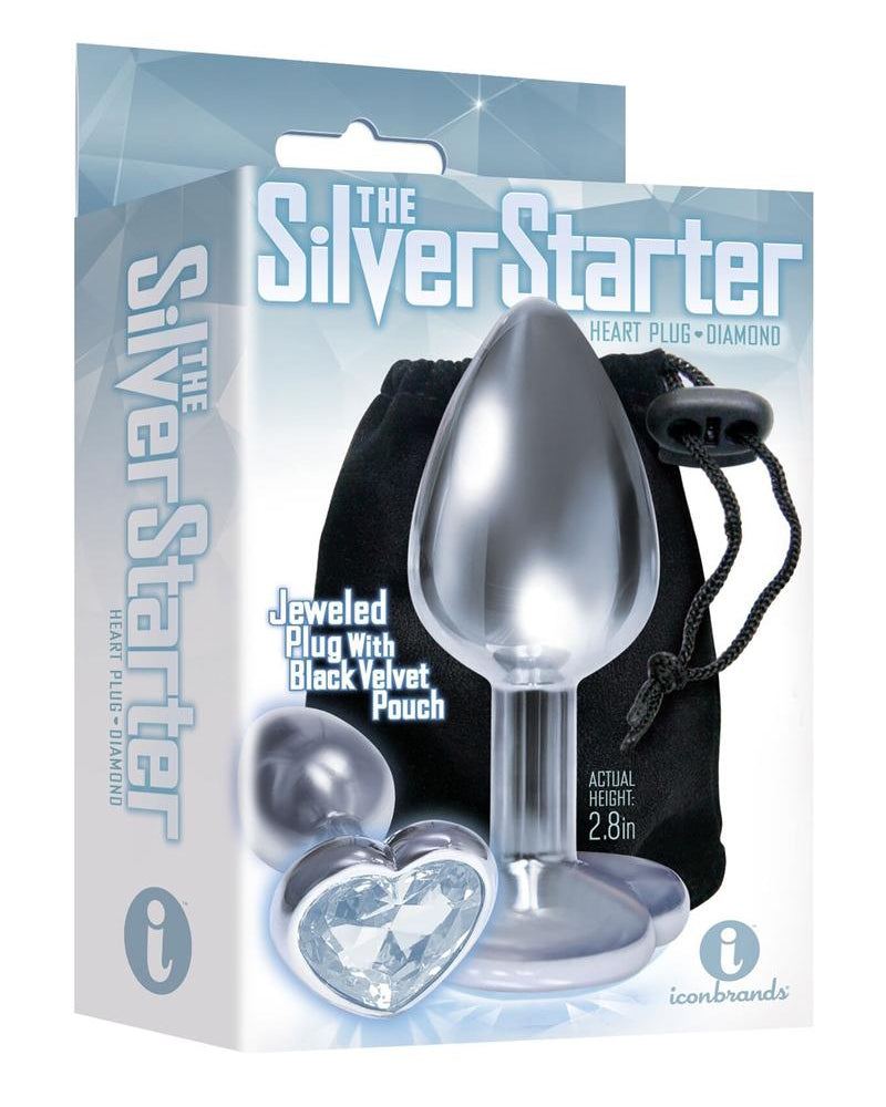 Tapón de acero inoxidable transparente con forma de corazón y joyas de 2,8 pulgadas de The Silver Starter