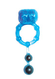 The Best Of Macho Ultra Erection Keeper Vibrating Silicone Cock Ring W/Dangling Balls Waterproof Blue