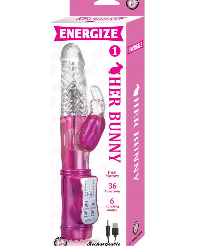 Energize Her Bunny 01 Dual Motor Rotating Rabbit USB Rechargeable Vibe Waterproof Pink 9 inch