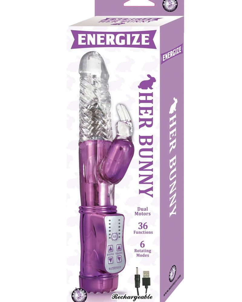 Energize Her Bunny 01 Dual Motor Rotating Rabbit USB Rechargeable Vibe Waterproof Purple 9 inch