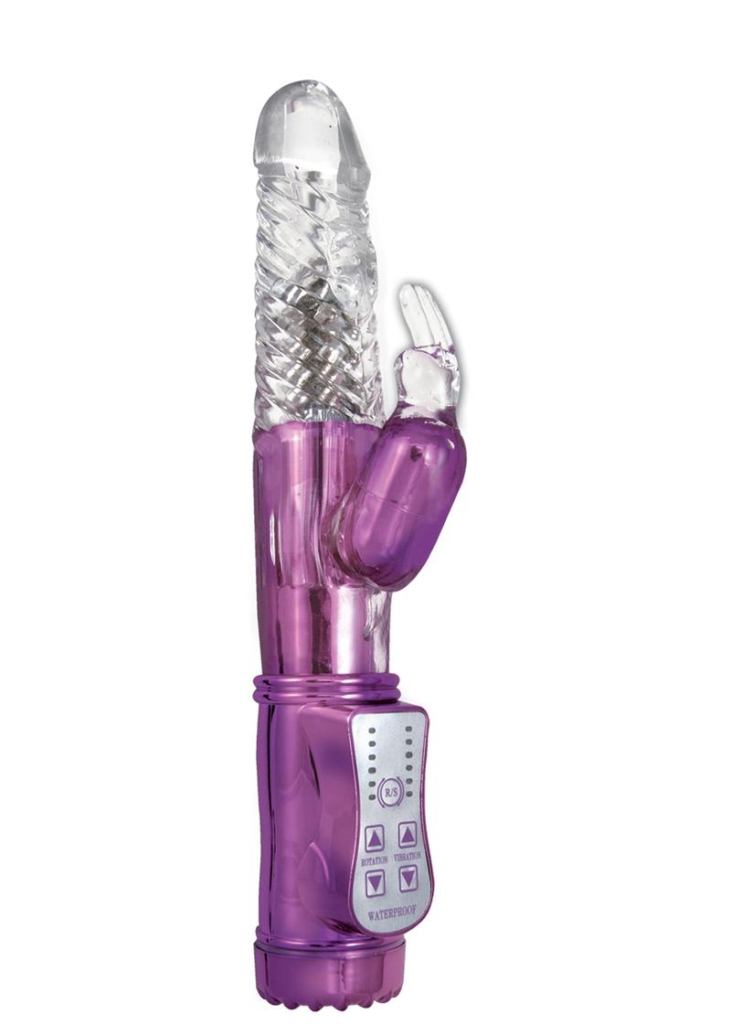 Energize Her Bunny 01 Vibrador con conejo giratorio de doble motor recargable por USB, resistente al agua, morado, 9 pulgadas