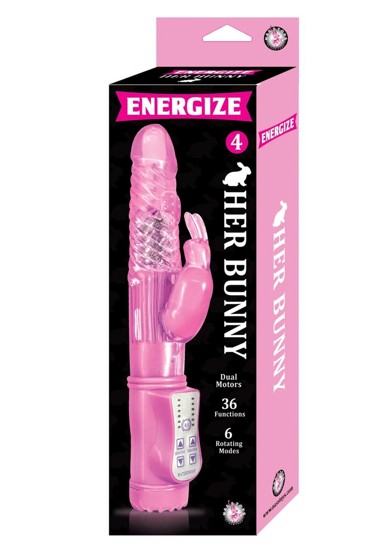 Energize Her Bunny 04 Vibrador de conejo giratorio con motor dual, resistente al agua, color rosa, 9 pulgadas