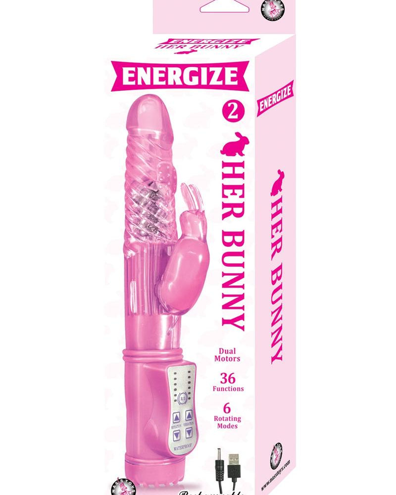 Energize Her Bunny 2 Vibe Waterproof Pink 9 Inch
