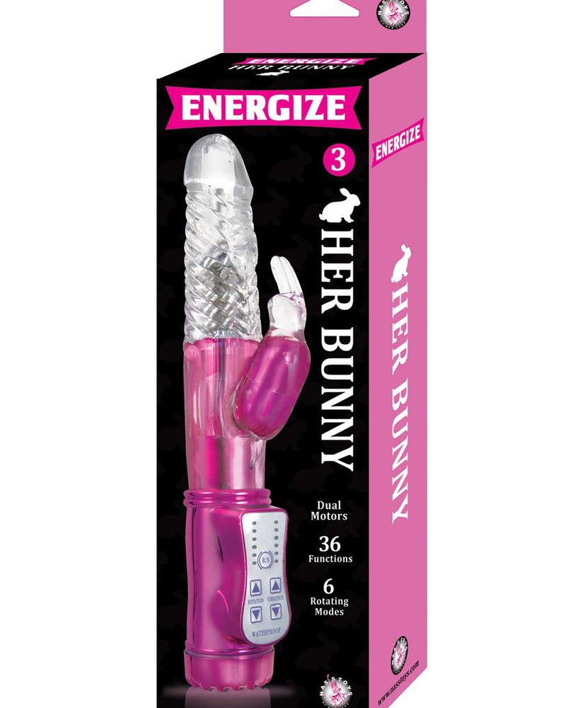 Energize Her Bunny 3 Vibe Waterproof Pink 9 Inch